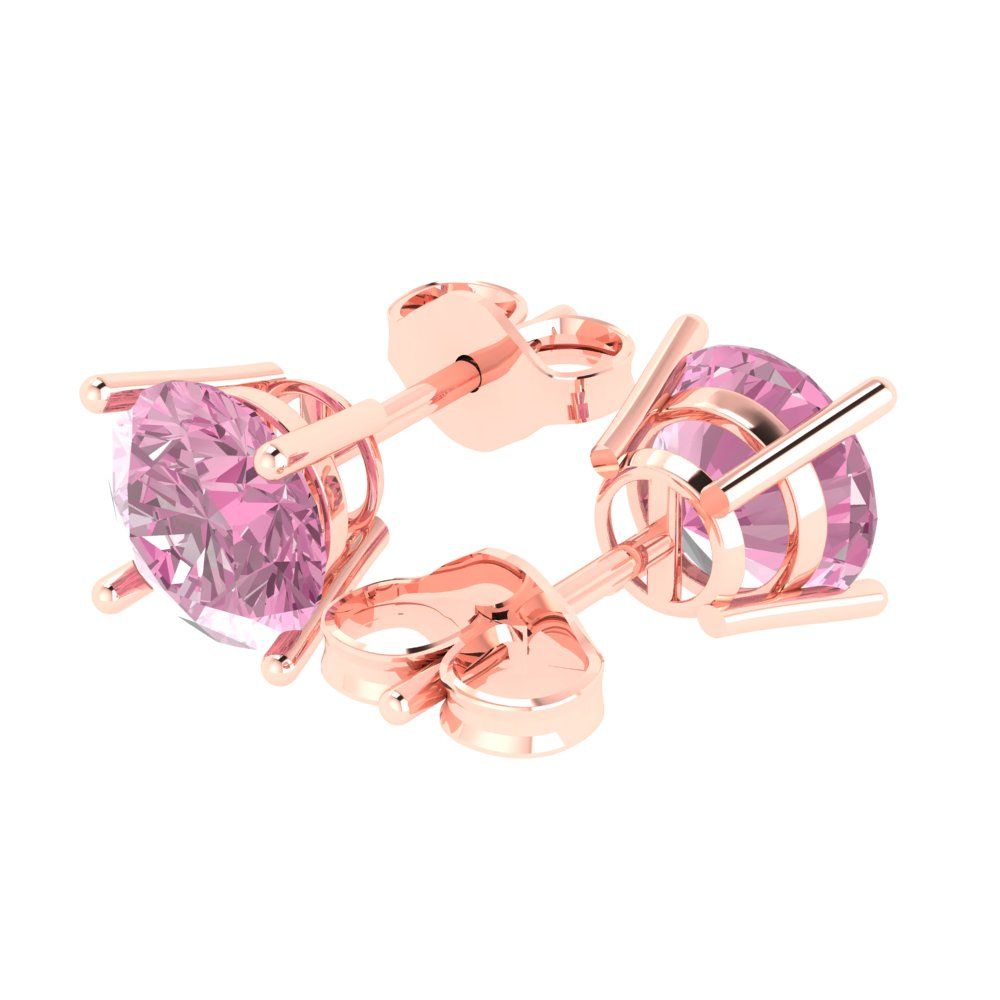 4 ctw Pink Zirconia Studs Earrings | 8.0mm Round Cut White Gold Push Back | April Birthstone