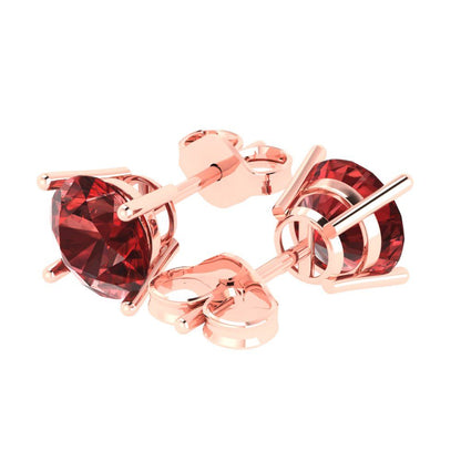 4 ctw Garnet Studs Earrings | 8.0mm Round Cut White Gold Push Back | January Birthstone
