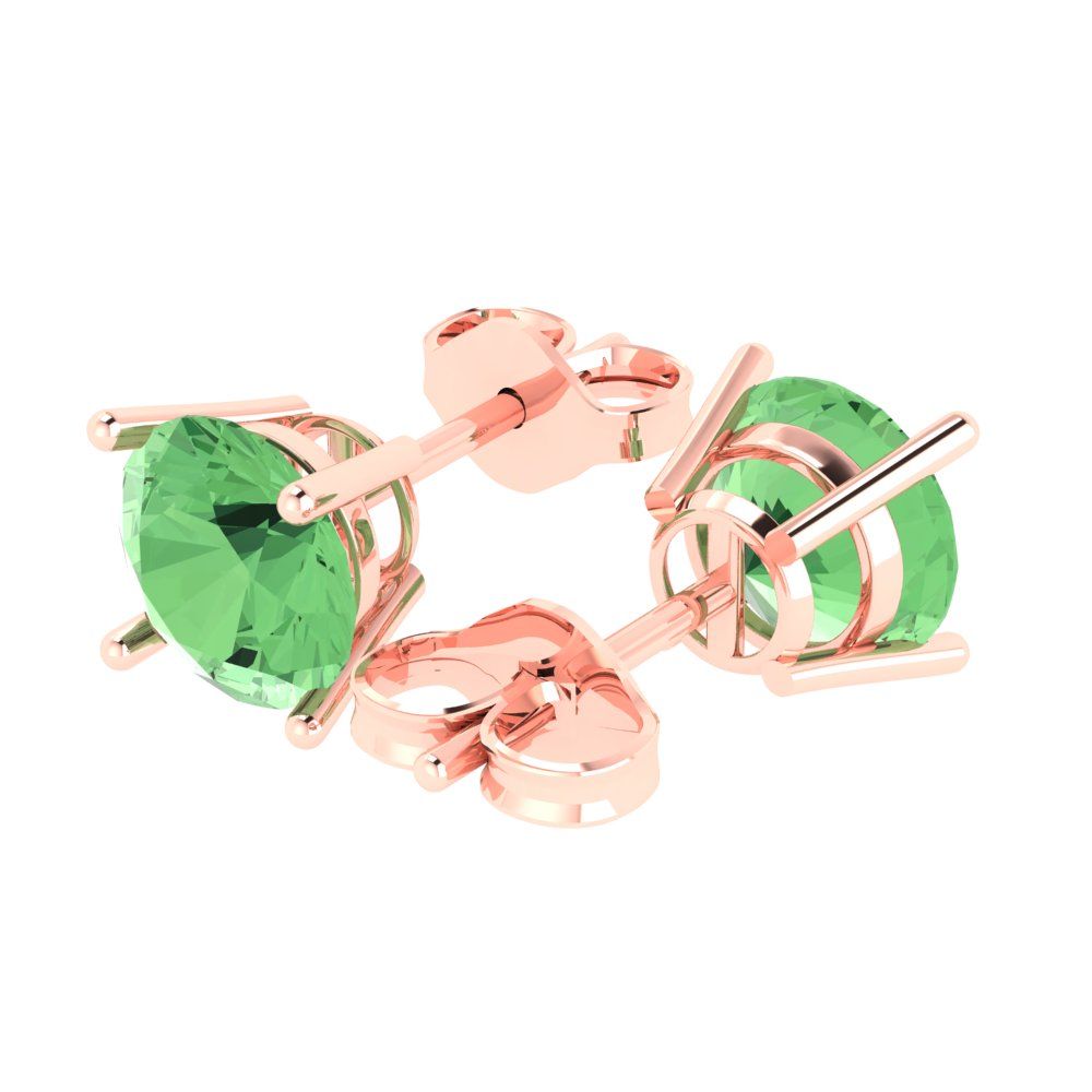 4 ctw Green Zirconia Studs Earrings | 8.0mm Round Cut White Gold Push Back | April Birthstone