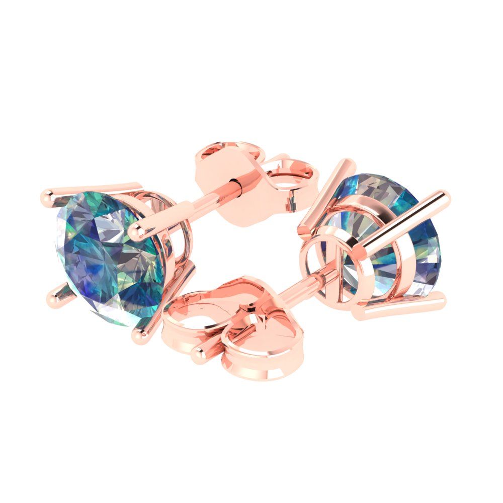 4 ctw Blue Moissanite Studs Earrings | 8.0mm Round Cut White Gold Push Back | April Birthstone
