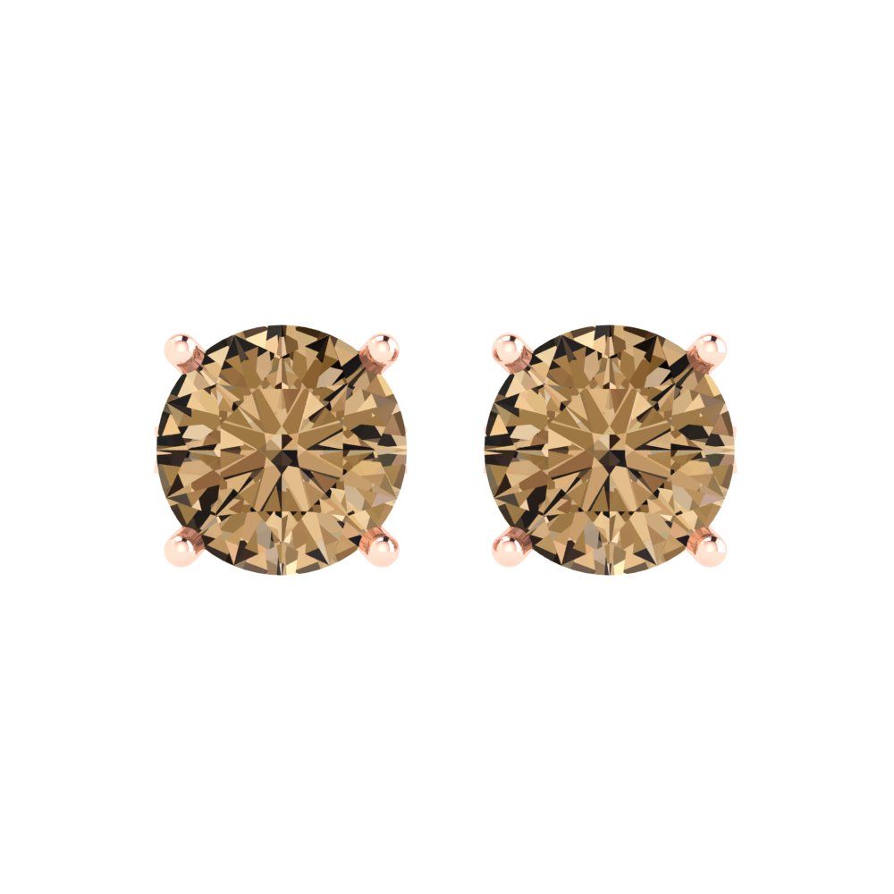 4 ctw Champagne Studs Earrings | 8.0mm Round Cut White Gold Push Back | April Birthstone