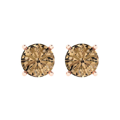 4 ctw Champagne Studs Earrings | 8.0mm Round Cut White Gold Push Back | April Birthstone