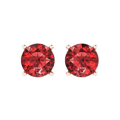 4cttw Round Cut Natural Garnet Gold-Plated 925 Silver Push Back Stud Earrings
