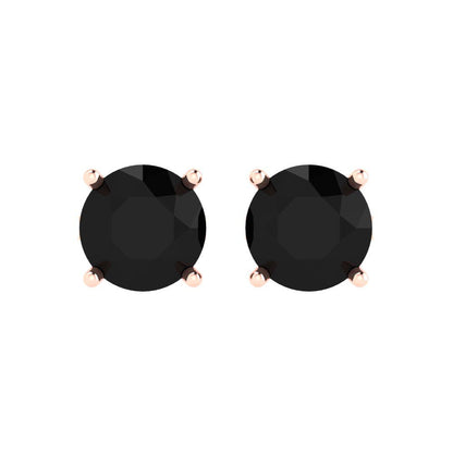 4cttw Round Cut Natural Onyx Gold-Plated 925 Silver Push Back Stud Earrings