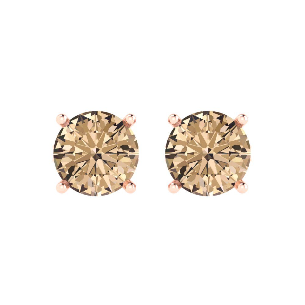 4 ctw Yellow Moissanite Studs Earrings | 8.0mm Round Cut White Gold Push Back | April Birthstone