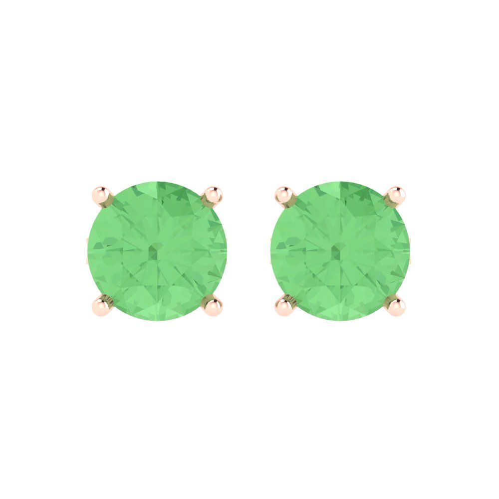 4 ctw Green Zirconia Studs Earrings | 8.0mm Round Cut White Gold Push Back | April Birthstone