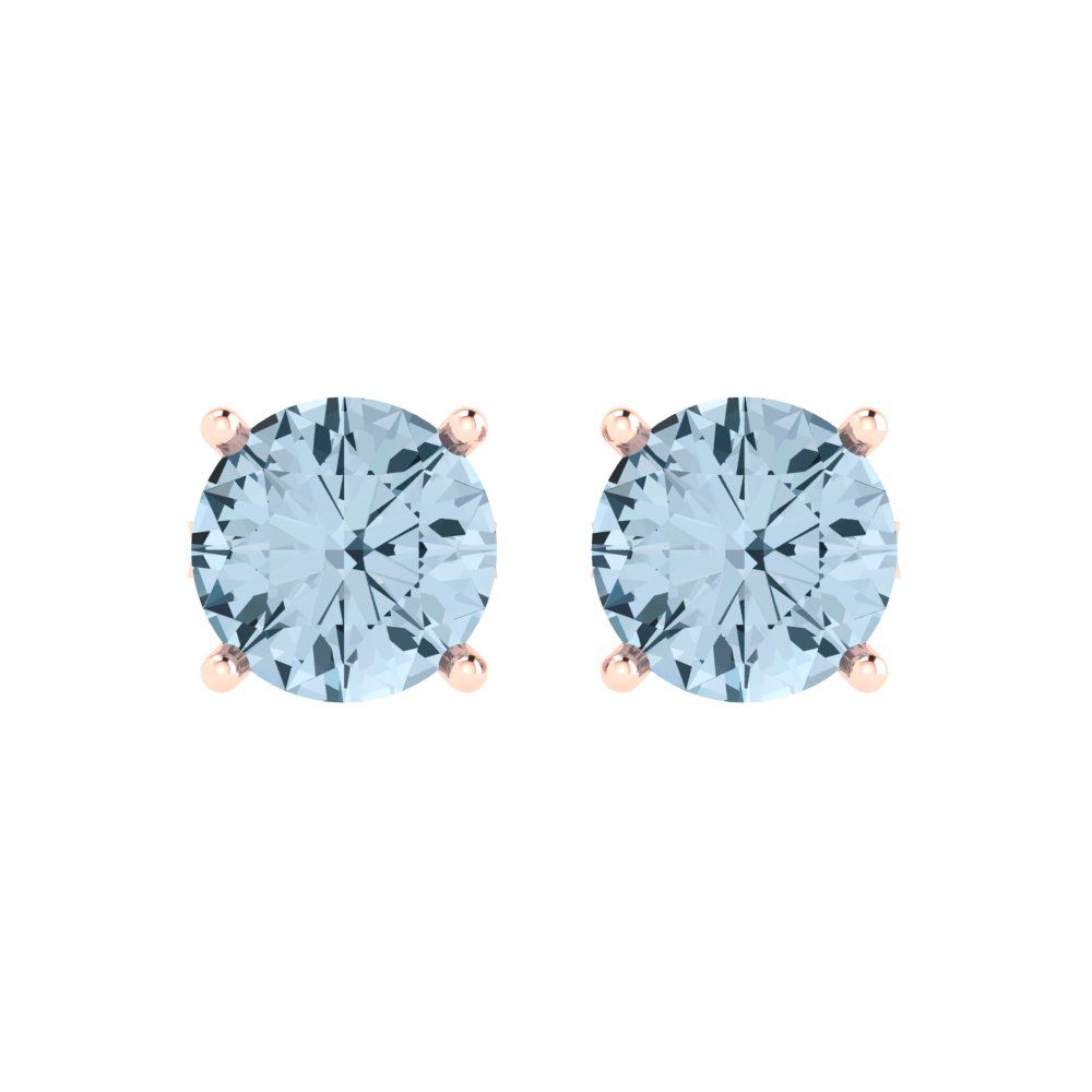 4cttw Round Cut Simulated Blue Diamond Gold-Plated 925 Silver Push Back Stud Earrings