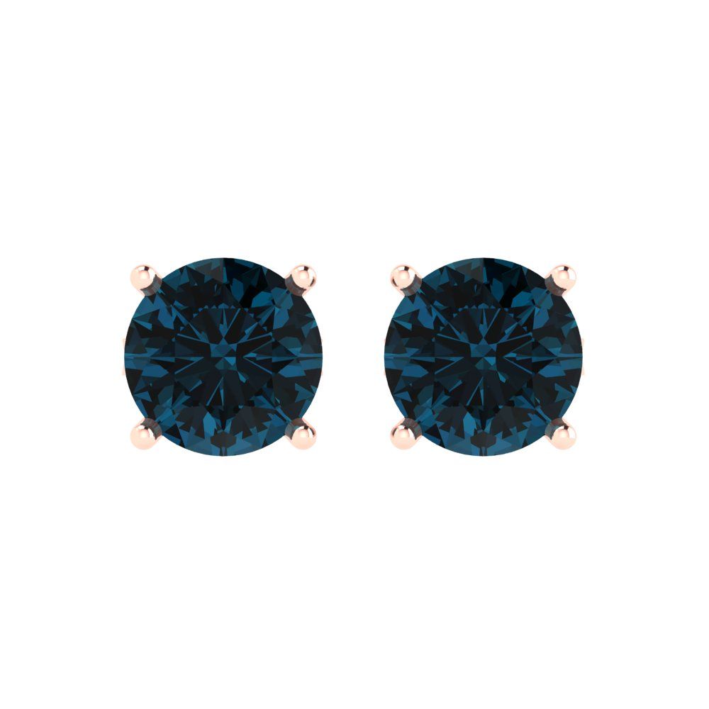 4cttw Round Cut Natural London Blue Topaz Gold-Plated 925 Silver Push Back Stud Earrings