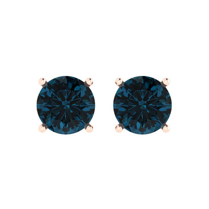 4cttw Round Cut Natural London Blue Topaz Gold-Plated 925 Silver Push Back Stud Earrings