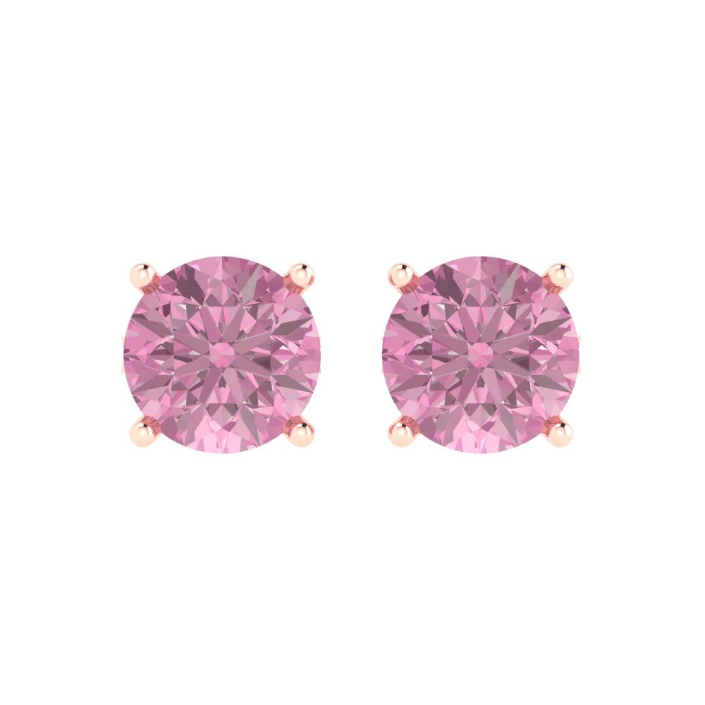 4 ctw Pink Zirconia Studs Earrings | 8.0mm Round Cut White Gold Push Back | April Birthstone