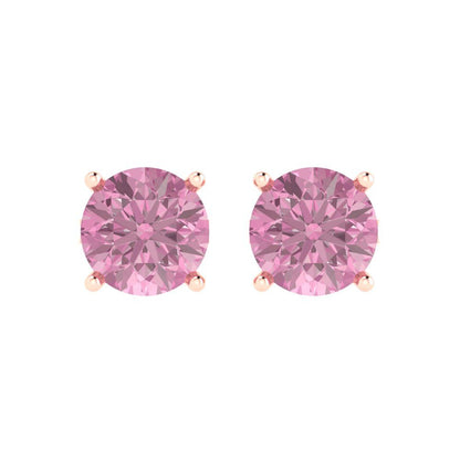 4 ctw Pink Zirconia Studs Earrings | 8.0mm Round Cut White Gold Push Back | April Birthstone