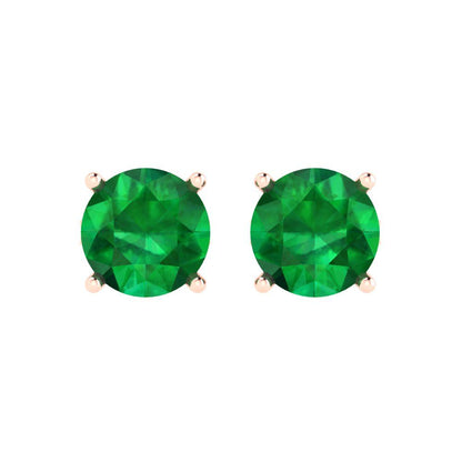 4 ctw Emerald Studs Earrings | 8.0mm Round Cut White Gold Push Back | May Birthstone