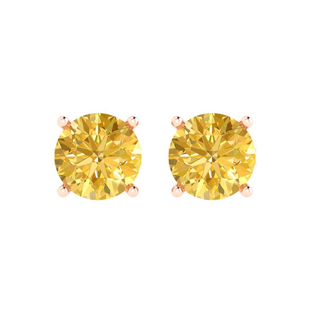 4cttw Round Cut Simulated Yellow Diamond Gold-Plated 925 Silver Push Back Stud Earrings