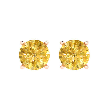 4 ctw Citrine Studs Earrings | 8.0mm Round Cut White Gold Push Back | November Birthstone