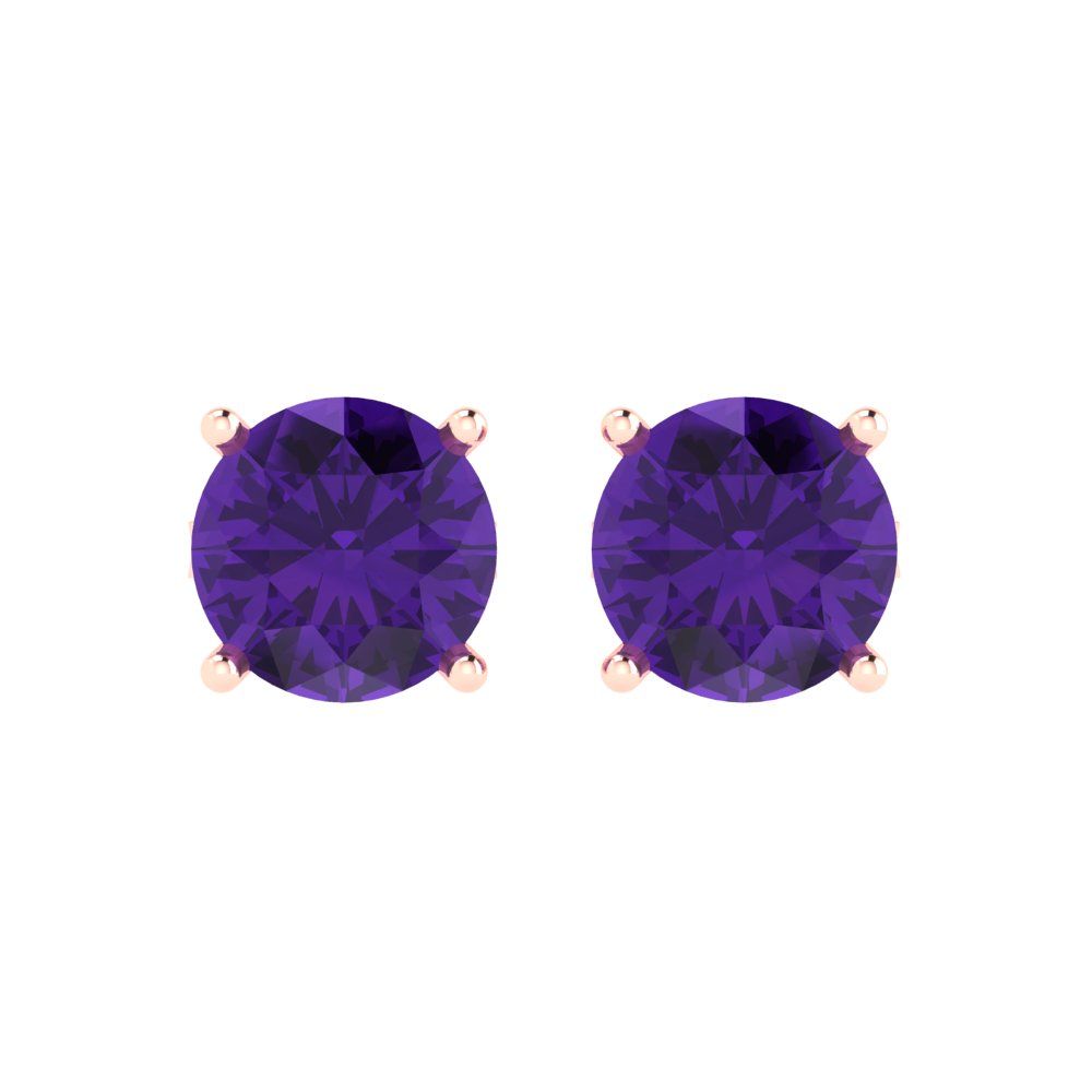 4cttw Round Cut Natural Amethyst Gold-Plated 925 Silver Push Back Stud Earrings