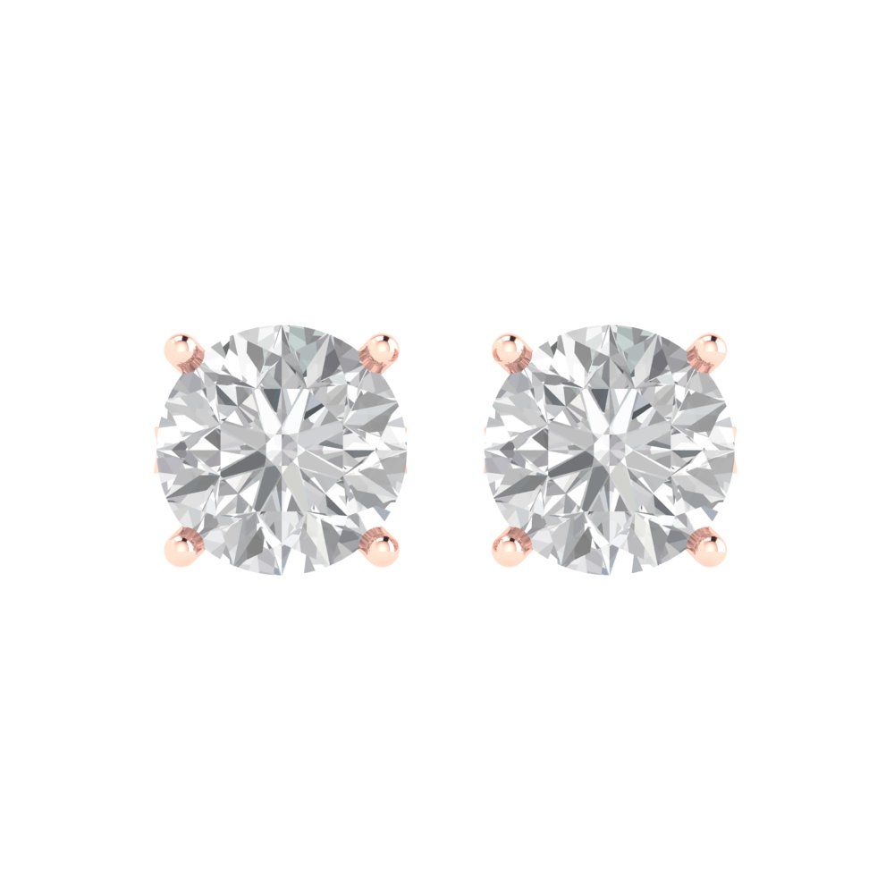 4 ctw Zirconia Diamond Studs Earrings | 8.0mm Round Cut White Gold Push Back | April Birthstone