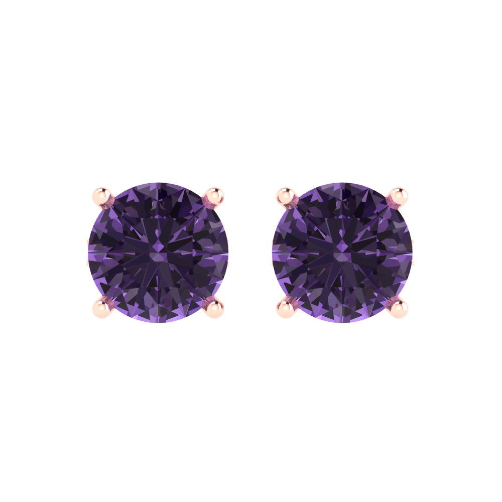 4 ctw Alexandrite Studs Earrings | 8.0mm Round Cut White Gold Push Back | June Birthstone