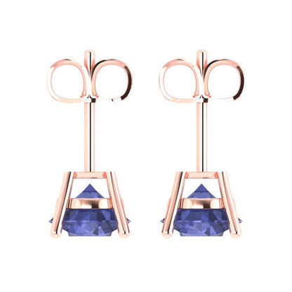 4cttw Round Cut Simulated Tanzanite Gold-Plated 925 Silver Push Back Stud Earrings