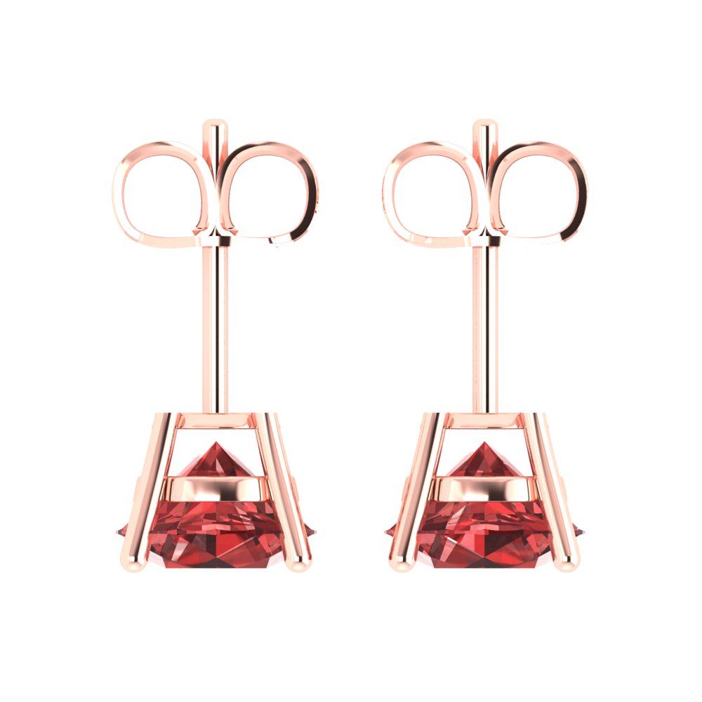 4cttw Round Cut Natural Garnet Gold-Plated 925 Silver Push Back Stud Earrings