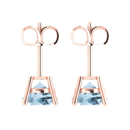 4 ctw Swiss Blue Topaz Studs Earrings | 8.0mm Round Cut White Gold Push Back | December Birthstone