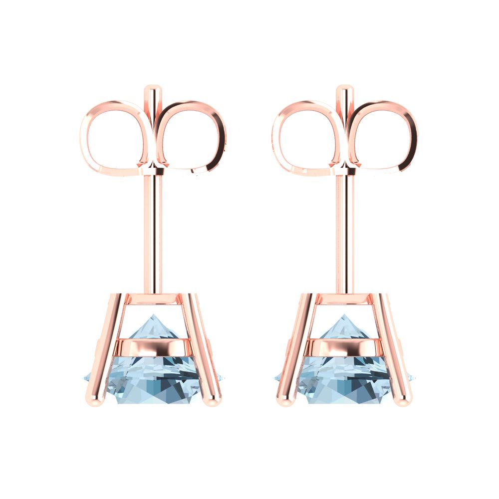 4cttw Round Cut Simulated Blue Diamond Gold-Plated 925 Silver Push Back Stud Earrings