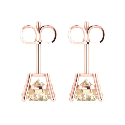 4 ctw Morganite Studs Earrings | 8.0mm Round Cut White Gold Push Back | February Birthstone