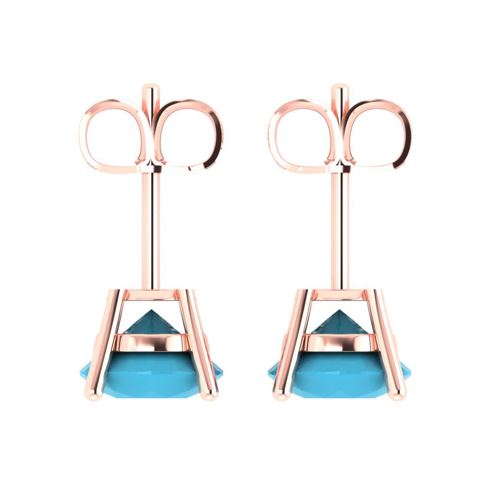4cttw Round Cut Simulated Turquoise Gold-Plated 925 Silver Push Back Stud Earrings