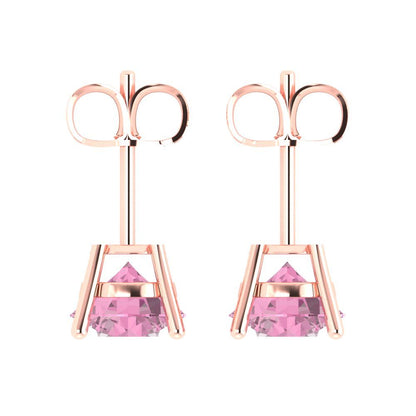 4 ctw Pink Zirconia Studs Earrings | 8.0mm Round Cut White Gold Push Back | April Birthstone