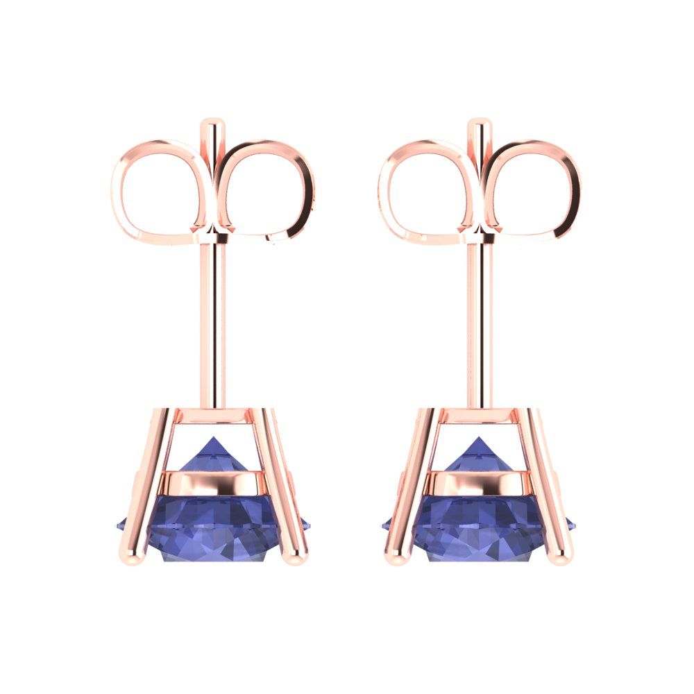 4 ctw Tanzanite Studs Earrings | 8.0mm Round Cut White Gold Push Back | December Birthstone