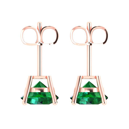 4 ctw Emerald Studs Earrings | 8.0mm Round Cut White Gold Push Back | May Birthstone