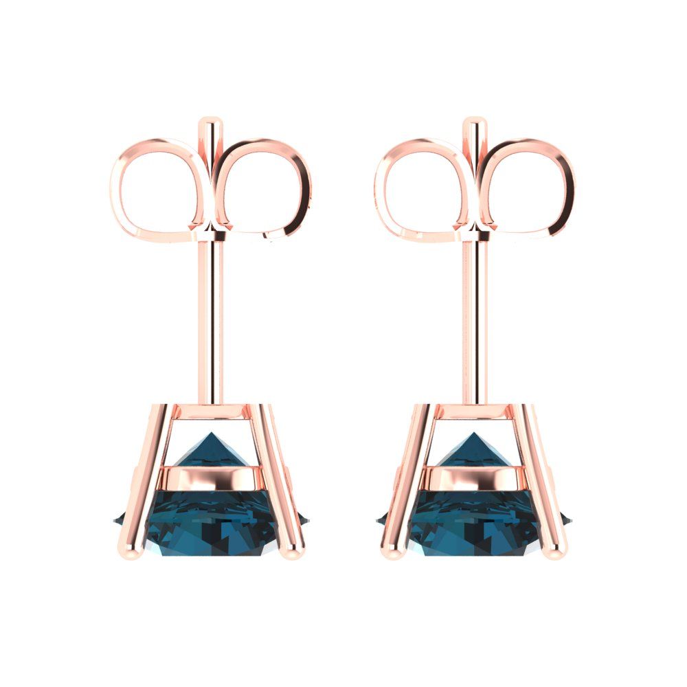 4 ctw London Blue Topaz Studs Earrings | 8.0mm Round Cut White Gold Push Back | December Birthstone