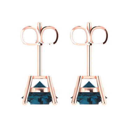 4 ctw London Blue Topaz Studs Earrings | 8.0mm Round Cut White Gold Push Back | December Birthstone