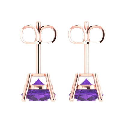 4cttw Round Cut Natural Amethyst Gold-Plated 925 Silver Push Back Stud Earrings
