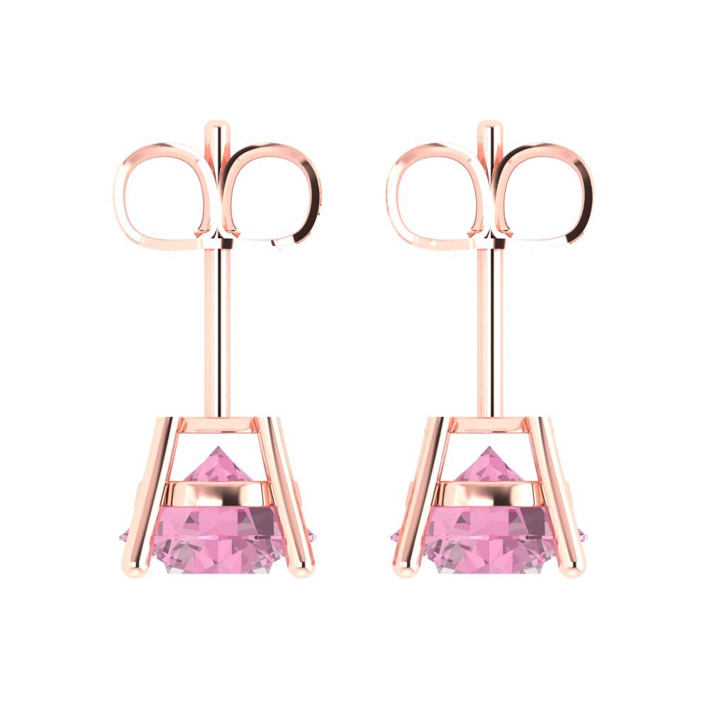 4cttw Round Cut Simulated Pink Diamond Gold-Plated 925 Silver Push Back Stud Earrings