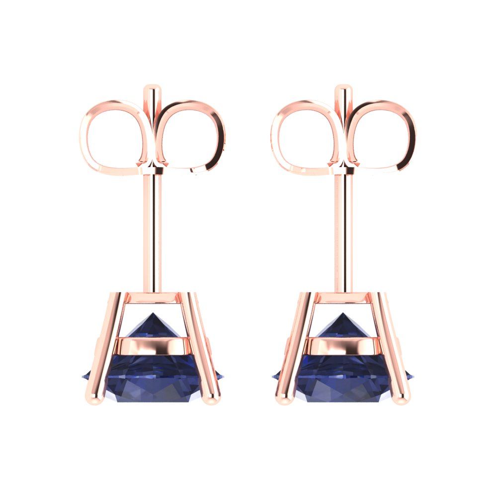 4 ctw Blue Sapphire Studs Earrings | 8.0mm Round Cut White Gold Push Back | September Birthstone