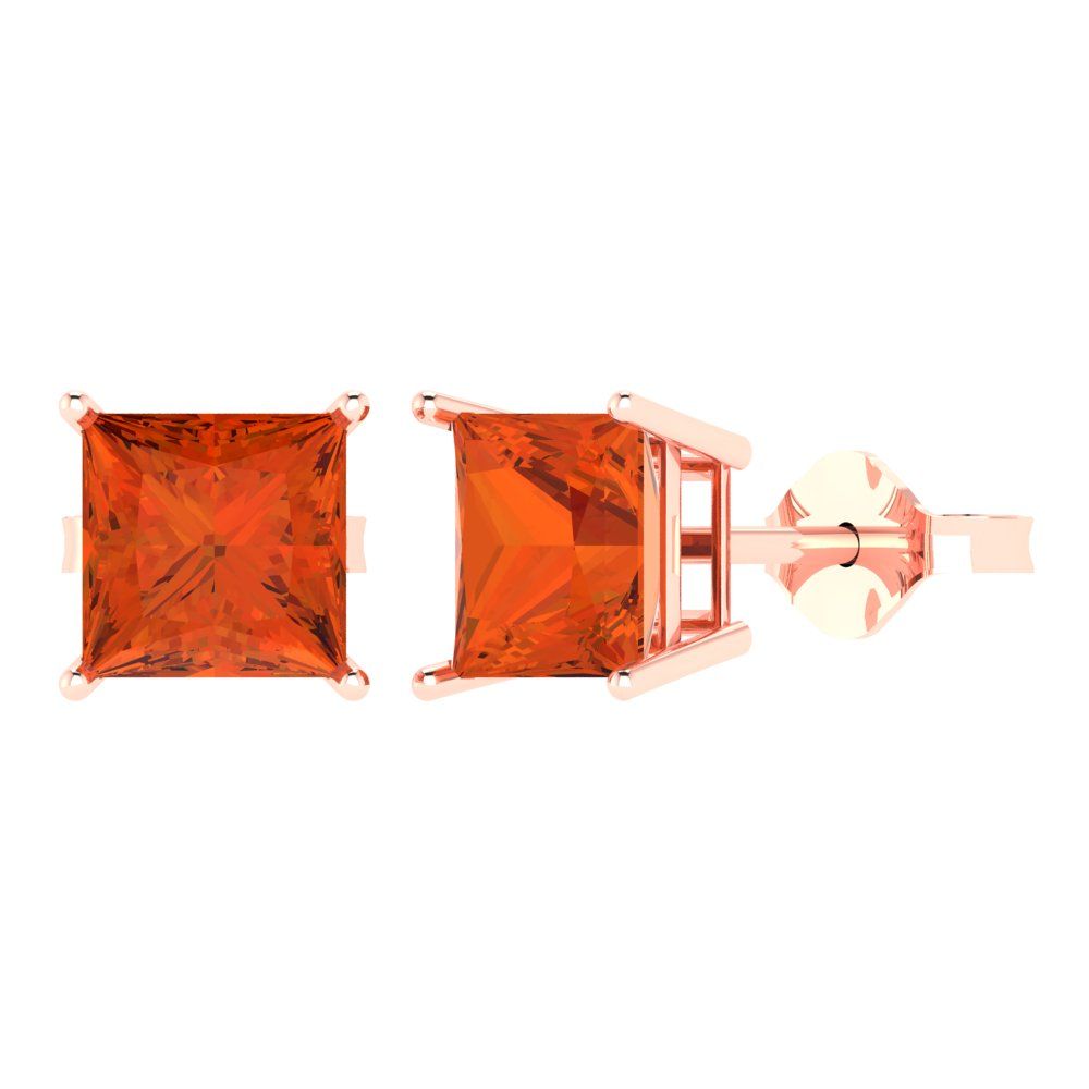 4 ctw Red Zirconia Studs Earrings | 7.0mm Princess Cut White Gold Push Back | April Birthstone