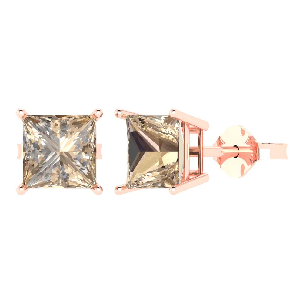 4 ctw Yellow Moissanite Studs Earrings | 7.0mm Princess Cut White Gold Push Back | April Birthstone