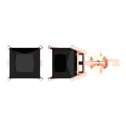 4 ctw Onyx Studs Earrings | 7.0mm Princess Cut White Gold Push Back | July Birthstone
