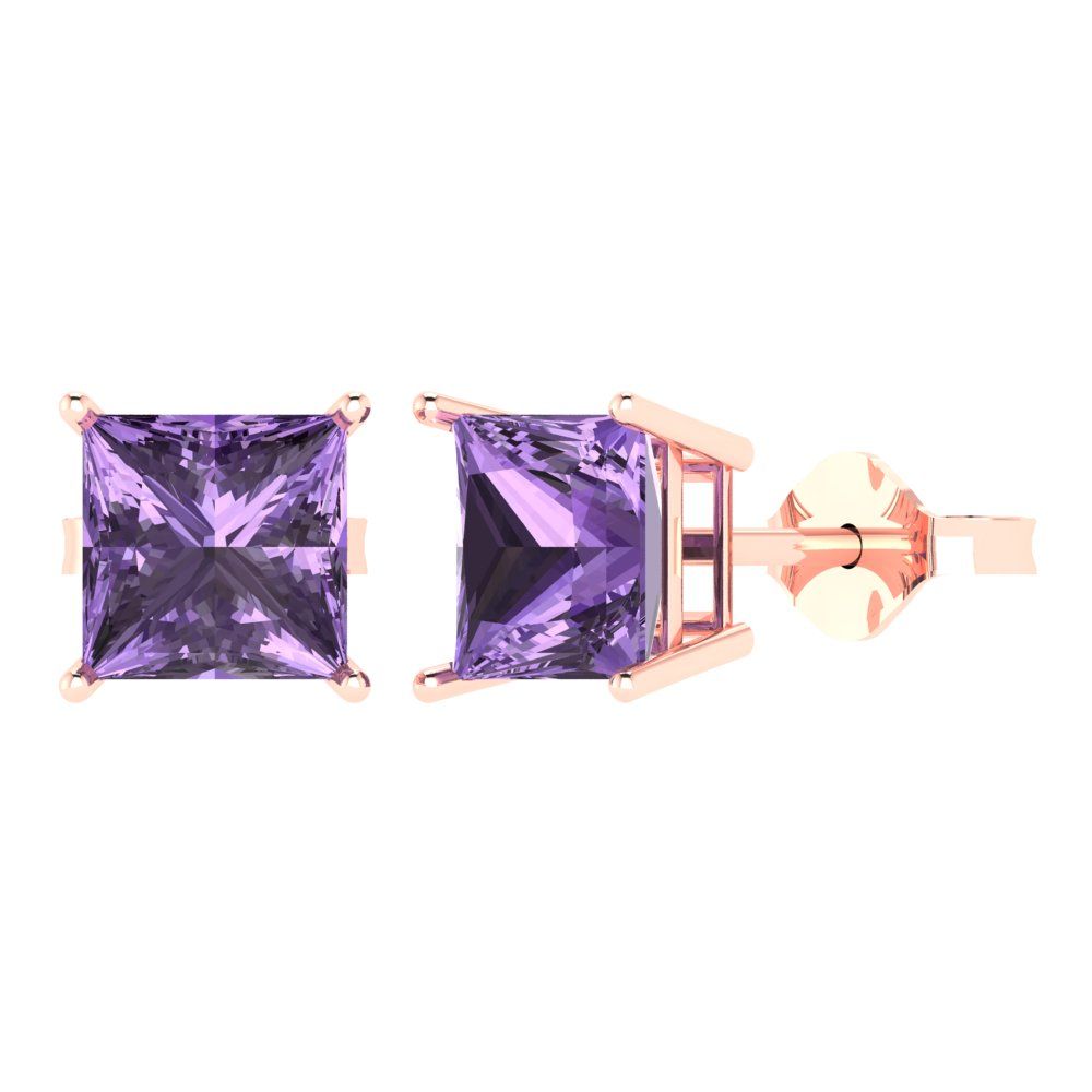 4cttw Princess Cut Simulated Alexandrite Gold-Plated 925 Silver Push Back Stud Earrings