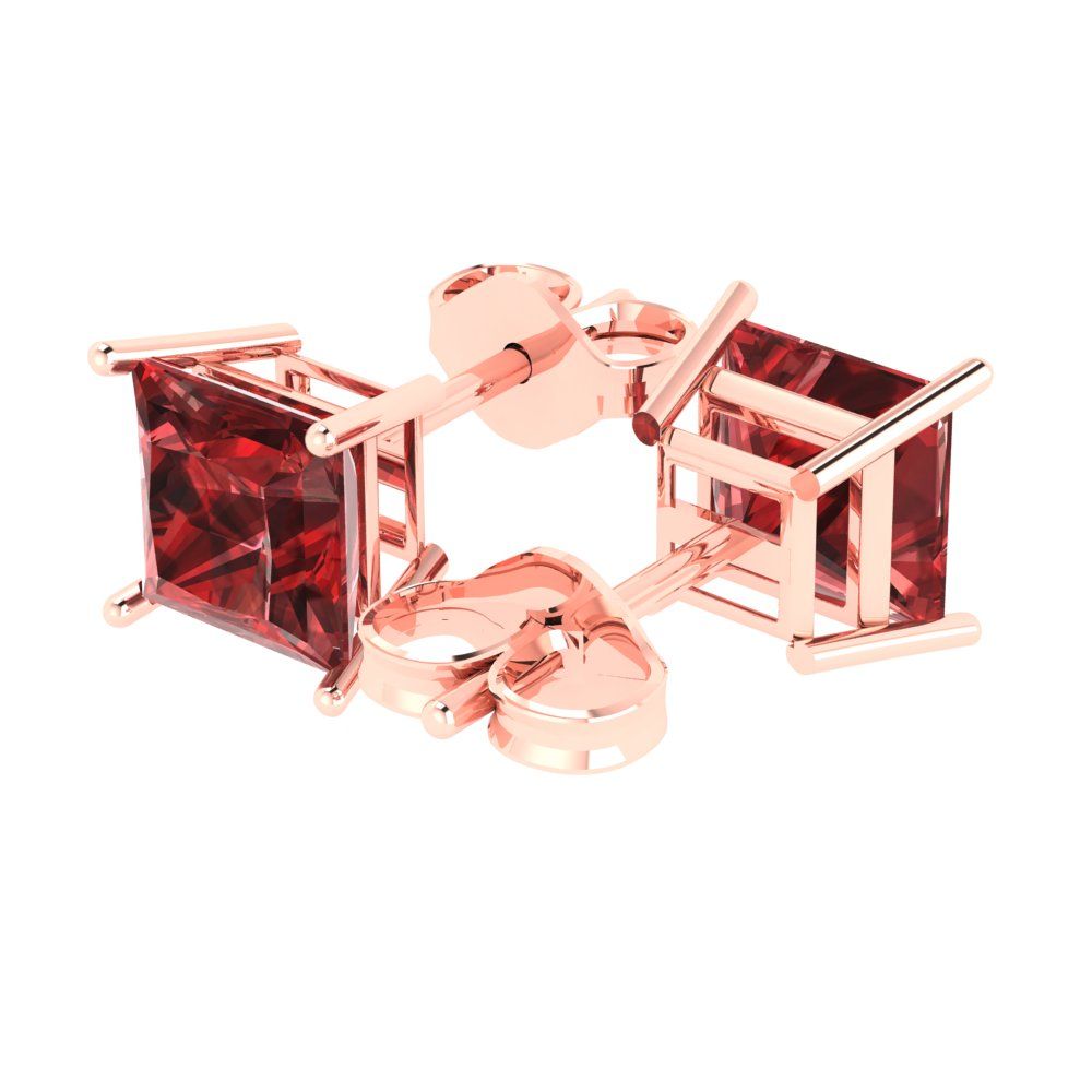 4 ctw Garnet Studs Earrings | 7.0mm Princess Cut White Gold Push Back | January Birthstone