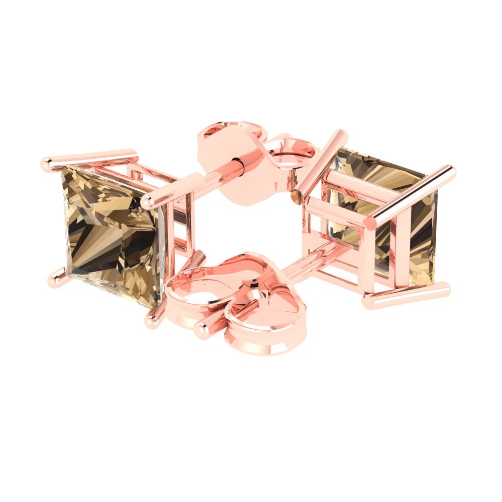 4cttw Princess Cut Simulated Champagne Diamond Gold-Plated 925 Silver Push Back Stud Earrings