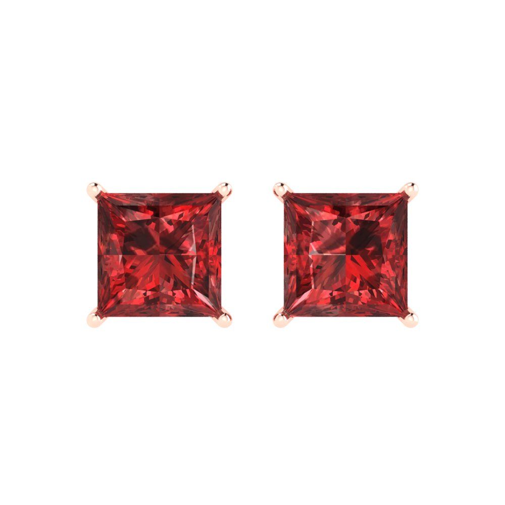 4 ctw Garnet Studs Earrings | 7.0mm Princess Cut White Gold Push Back | January Birthstone