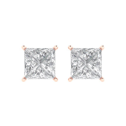 4 ctw Moissanite Studs Earrings | 7.0mm Princess Cut White Gold Push Back | April Birthstone