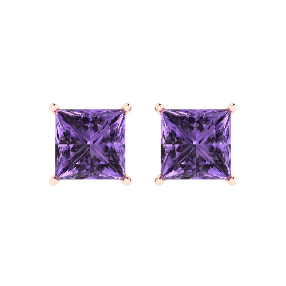 4 ctw Alexandrite Studs Earrings | 7.0mm Princess Cut White Gold Push Back | June Birthstone