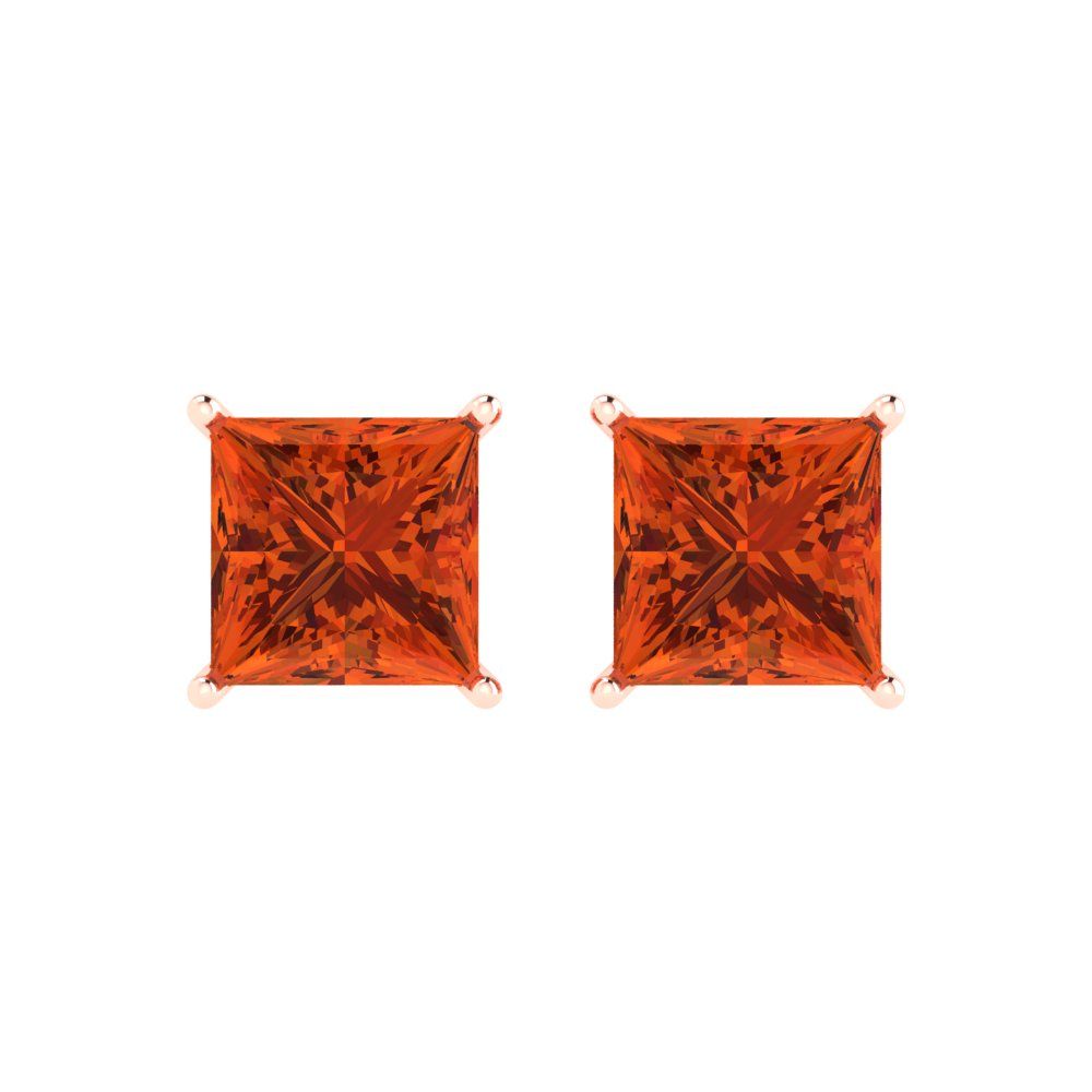 4 ctw Red Zirconia Studs Earrings | 7.0mm Princess Cut White Gold Push Back | April Birthstone