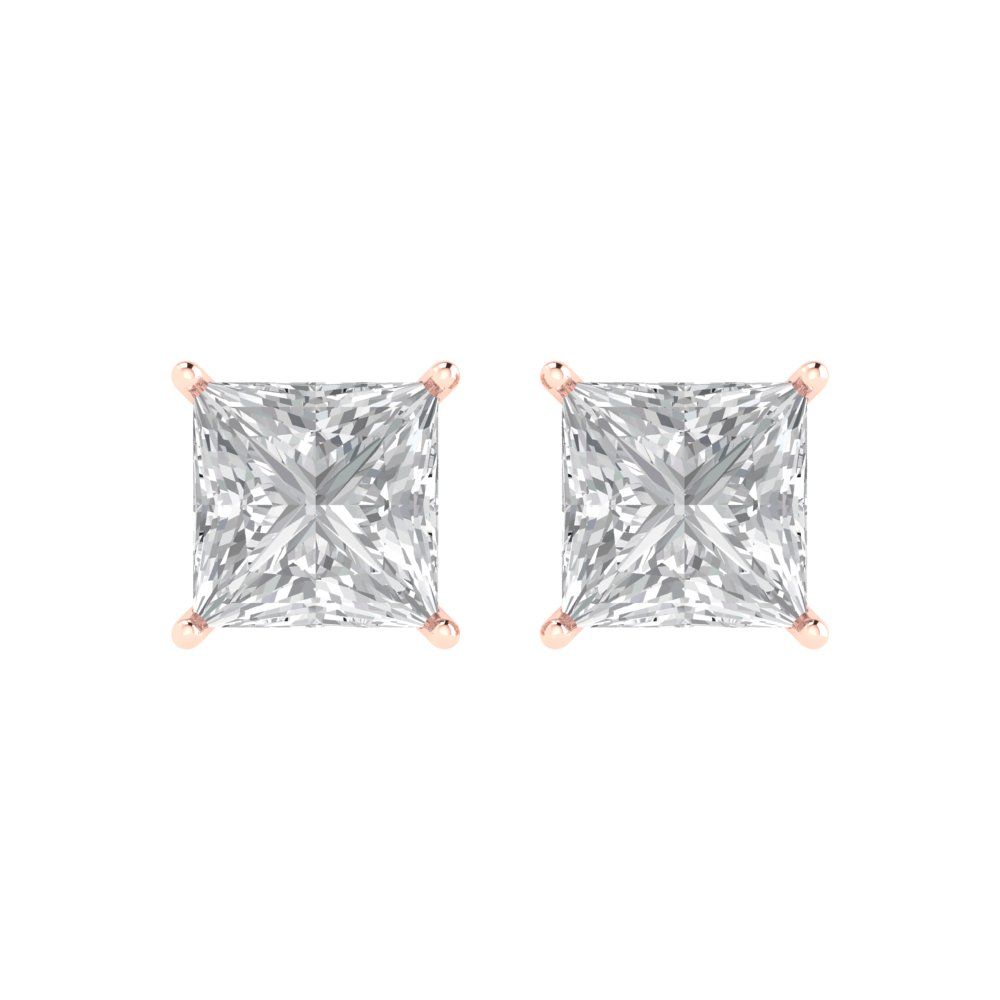 4 ctw White Sapphire Studs Earrings | 7.0mm Princess Cut White Gold Push Back | April Birthstone