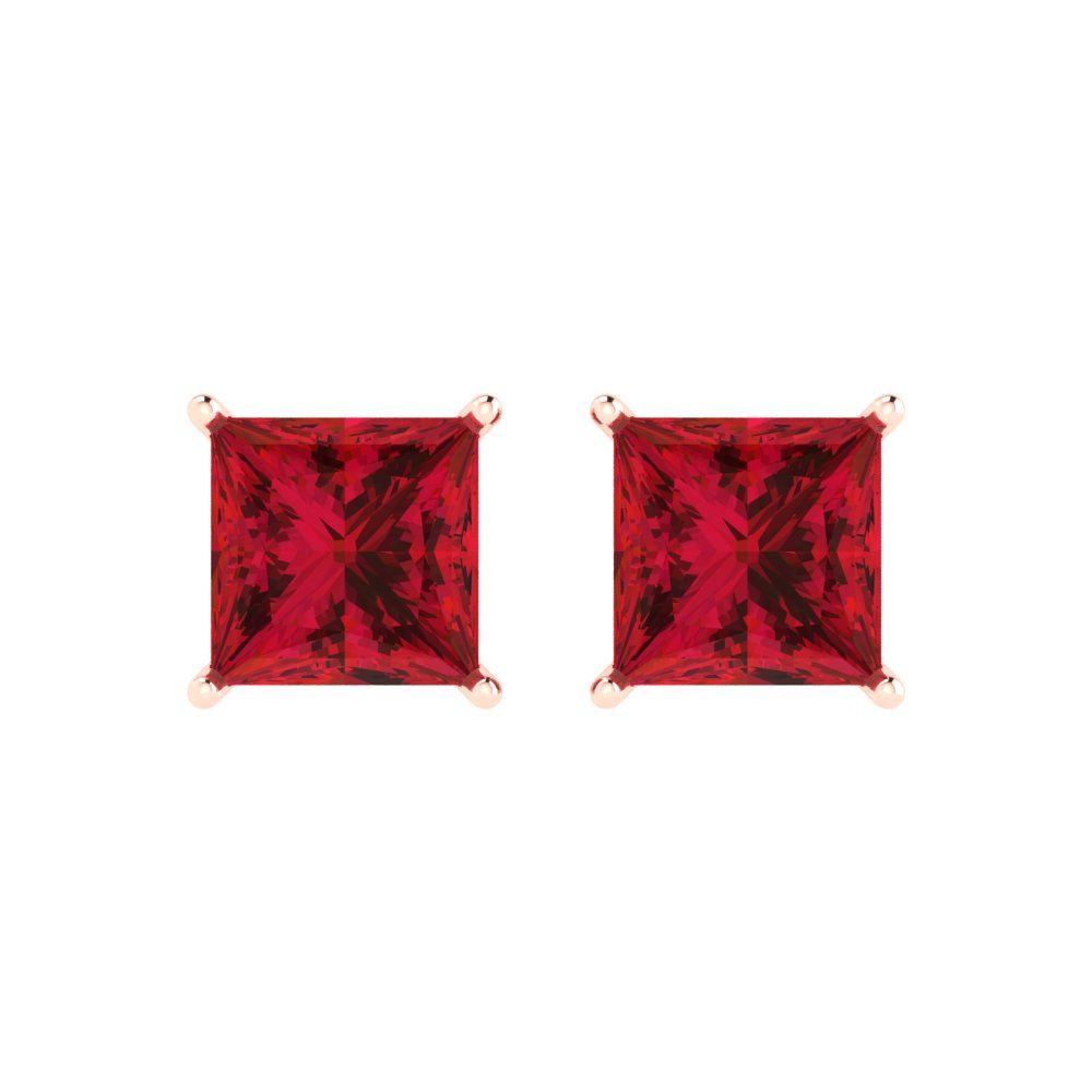 4 ctw Pink Tourmaline Studs Earrings | 7.0mm Princess Cut White Gold Push Back | April Birthstone