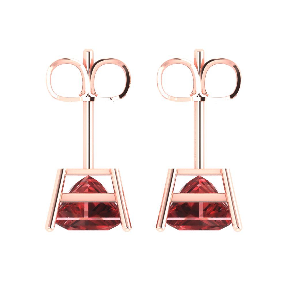 4 ctw Garnet Studs Earrings | 7.0mm Princess Cut White Gold Push Back | January Birthstone
