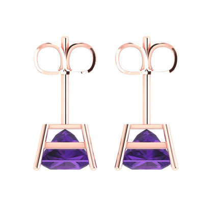 4 ctw Amethyst Studs Earrings | 7.0mm Princess Cut White Gold Push Back | February Birthstone