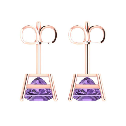 4 ctw Alexandrite Studs Earrings | 7.0mm Princess Cut White Gold Push Back | June Birthstone